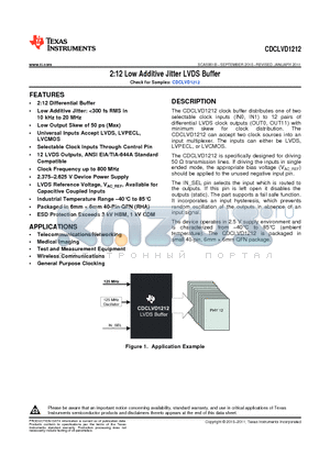 CDCLVD1212 datasheet - 2:12 Low Additive Jitter LVDS Buffer