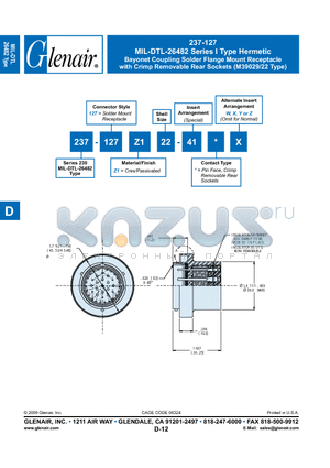 237-127Z122-41Y datasheet - Bayonet Coupling Solder Flange Mount Receptacle