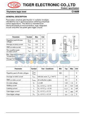 C106M datasheet - Thyristors logic level