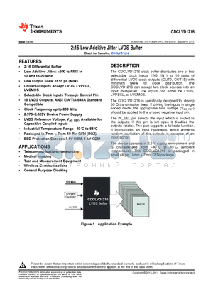 CDCLVD1216 datasheet - 2:16 Low Additive Jitter LVDS Buffer