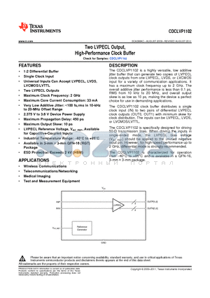 CDCLVP1102 datasheet - Two LVPECL Output, High-Performance Clock Buffer