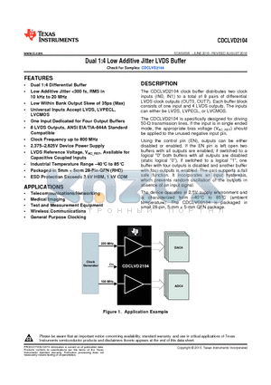 CDCLVD2104 datasheet - Dual 1:4 Low Additive Jitter LVDS Buffer