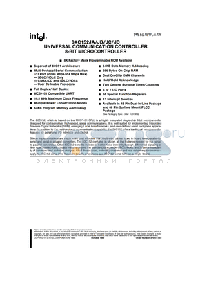 8XC152JD datasheet - UNIVERSAL COMMUNICATION CONTROLLER 8-BIT MICROCONTROLLER