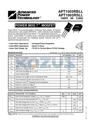 APT1003RSLL datasheet - POWER MOS 7 MOSFET