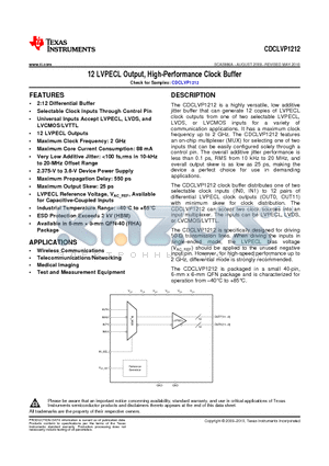 CDCLVP1212RHAT datasheet - 12 LVPECL Output, High-Performance Clock Buffer