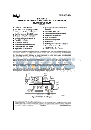 8XC196KB datasheet - ADVANCED 16-BIT CHMOS MICROCONTROLLER ROMless OR ROM