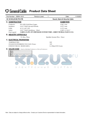 238041801 datasheet - Sound, Alarm & Security Cable