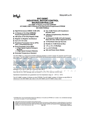 8XC196MC datasheet - INDUSTRIAL MOTOR CONTROL MICROCONTROLLER