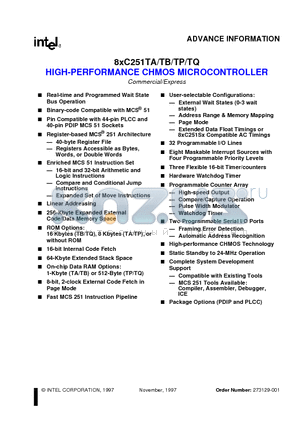 8XC251TB datasheet - HIGH-PERFORMANCE CHMOS MICROCONTROLLER