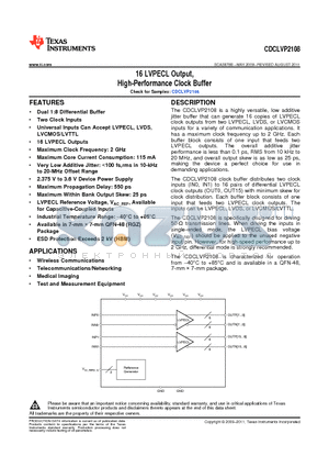 CDCLVP2108RGZR datasheet - 16 LVPECL Output, High-Performance Clock Buffer