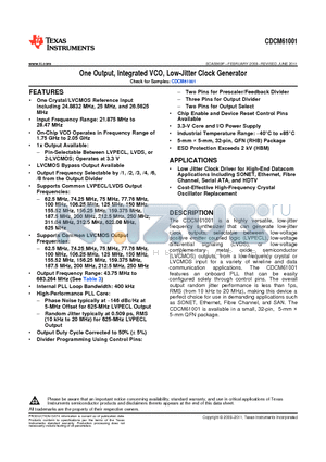 CDCM61001_12 datasheet - One Output, Integrated VCO, Low-Jitter Clock Generator