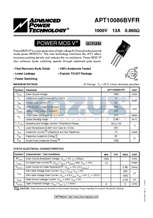 APT10086BVFR_05 datasheet - Power MOS V is a new generation of high voltage N-Channel enhancement mode power MOSFETs.