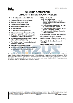 8XL196NP datasheet - COMMERCIAL CHMOS 16-BIT MICROCONTROLLER