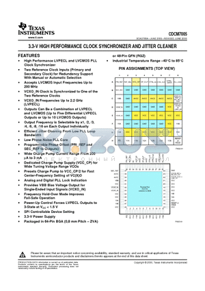 CDCM7005RGZT datasheet - 3.3-V HIGH PERFORMANCE CLOCK SYNCHRONIZER AND JITTER CLEANER