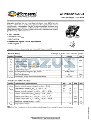 APT100GN120JDQ4 datasheet - Thunderbolt IGBT