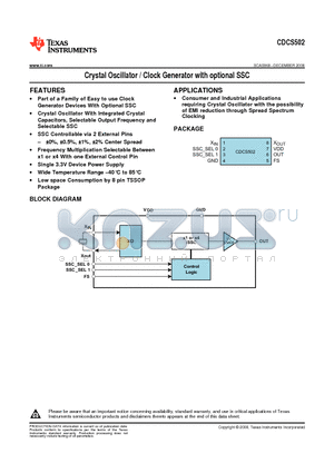 CDCS502 datasheet - Crystal Oscillator / Clock Generator with optional SSC