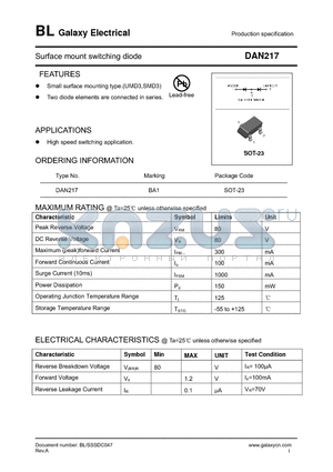 DAN217 datasheet - Surface mount switching diode