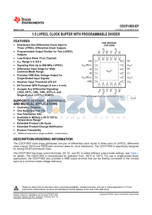 CDCP1803-EP datasheet - 1:3 LVPECL CLOCK BUFFER WITH PROGRAMMABLE DIVIDER