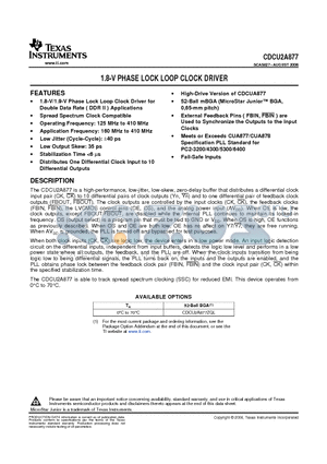 CDCU2A877 datasheet - 1.8-V PHASE LOCK LOOP CLOCK DRIVER