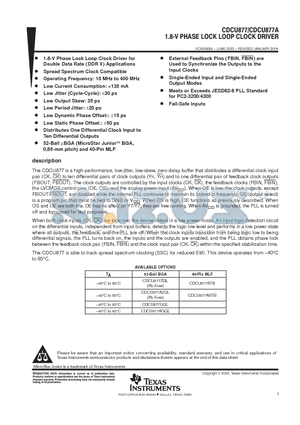 CDCU877AGQL datasheet - 1.8V PHASE LOCK LOOP CLOCK DRIVER