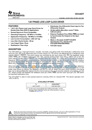 CDCUA877 datasheet - 1.8-V PHASE LOCK LOOP CLOCK DRIVER