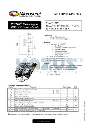 APT10M11JVRU3 datasheet - ISOTOP Buck chopper MOSFET Power Module