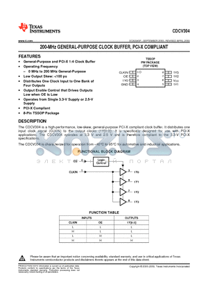 CDCV304 datasheet - 200-MHz GENERAL-PURPOSE CLOCK BUFFER, PCI-X COMPLIANT