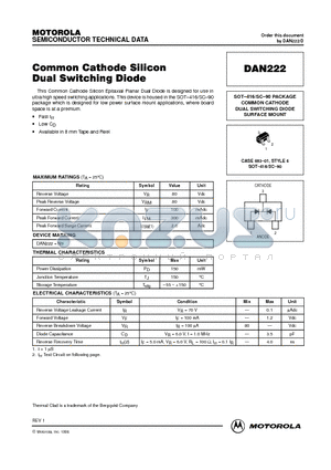 DAN222 datasheet - SOT-416/SC-90 PACKAGE COMMON CATHODE DUAL SWITCHING DIODE SURFACE MOUNT