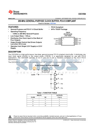 CDCV304 datasheet - 200-MHz GENERAL-PURPOSE CLOCK BUFFER, PCI-X COMPLIANT