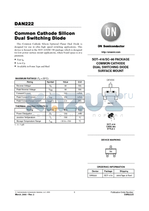 DAN222 datasheet - COMMON CATHODE SILICON DUAL SWITCHING DIODE
