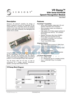 80-0274-E datasheet - VR Stamp With Serial EEPROM Speech Recognition Module