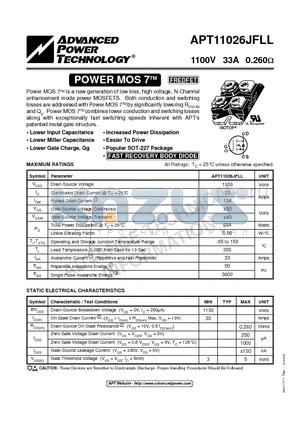 APT11026JFLL datasheet - POWER MOS 7 FREDFET