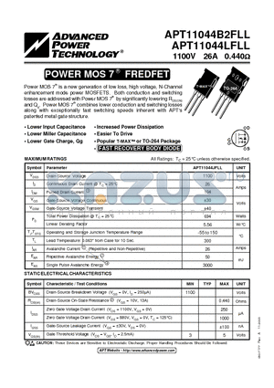 APT11044B2FLL datasheet - POWER MOS 7 FREDFET