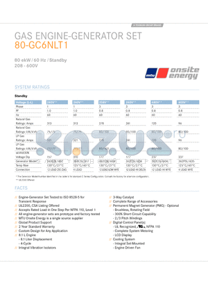 80-GC6NLT1 datasheet - GAS Engine-Generator Set