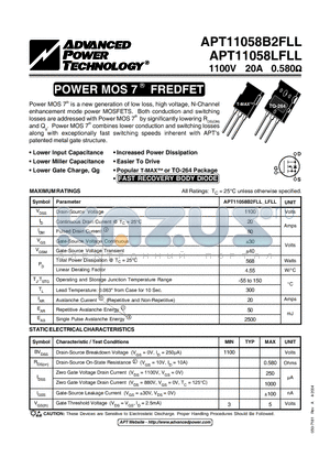 APT11058LFLL datasheet - POWER MOS 7 FREDFET