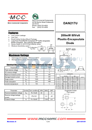 DAN217U datasheet - 200mW 80Volt Plastic-Encapsulate Diode
