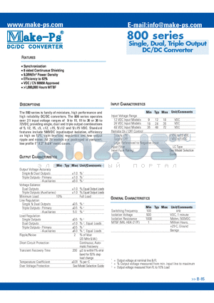 800 datasheet - Single, Dual, Triple Output DC/DC Converter