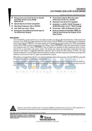 CDCV857A datasheet - 2.5-V PHASE LOCK LOOP CLOCK DRIVER