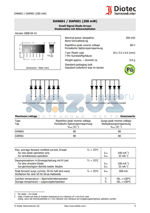 DAN601 datasheet - Small Signal Diode Arrays