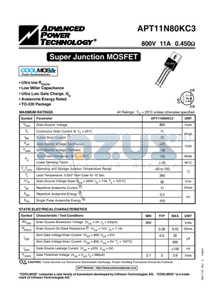 APT11N80KC3 datasheet - Super Junction MOSFET