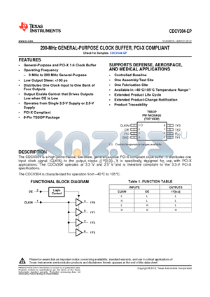 CDCV304TPWREP datasheet - 200-MHz GENERAL-PURPOSE CLOCK BUFFER, PCI-X COMPLIANT