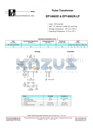 EP14002X datasheet - Pulse Transformer