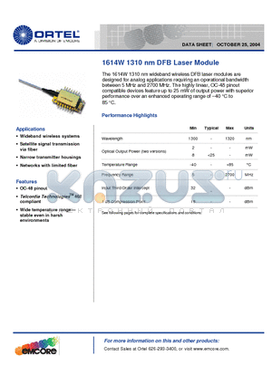 1614-PG-WW-02 datasheet - 1310 nm DFB Laser Module