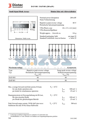 DAN801 datasheet - Small Signal Diode Arrays
