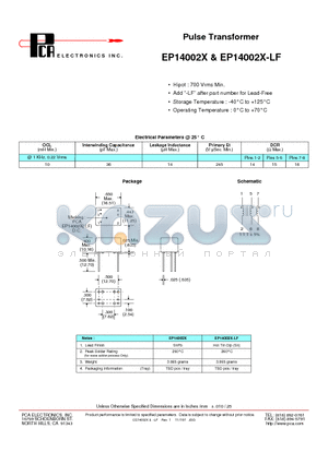 EP14002X-LF datasheet - Pulse Transformer