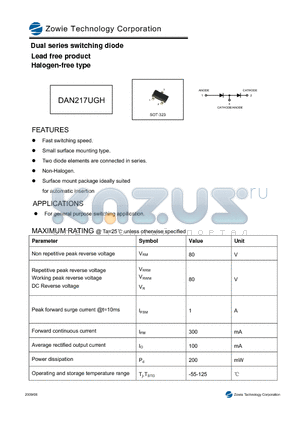 DAN217UGH datasheet - Dual series switching diode Lead free product Halogen-free type