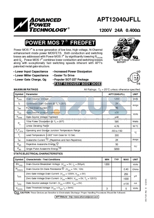 APT12040JFLL datasheet - POWER MOS 7 FREDFET