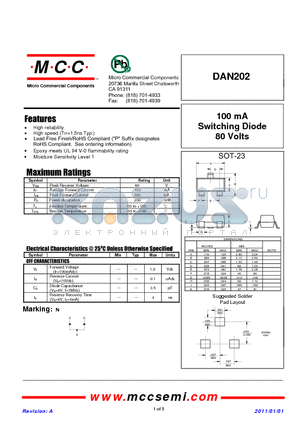 DAN202 datasheet - 100 mA Switching Diode 80 Volts