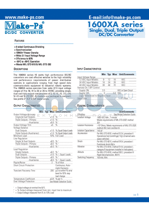 1615D12XA datasheet - Single, Dual, Triple Output DC/DC Converter