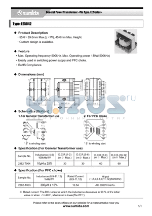 2382-T003 datasheet - General Power Transformer <Pin Type: EE Series>